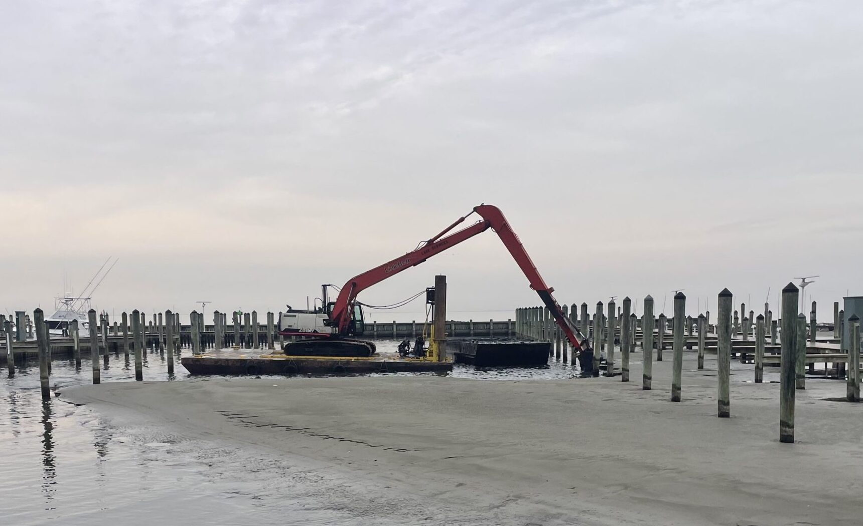 Dredging operations on waterway